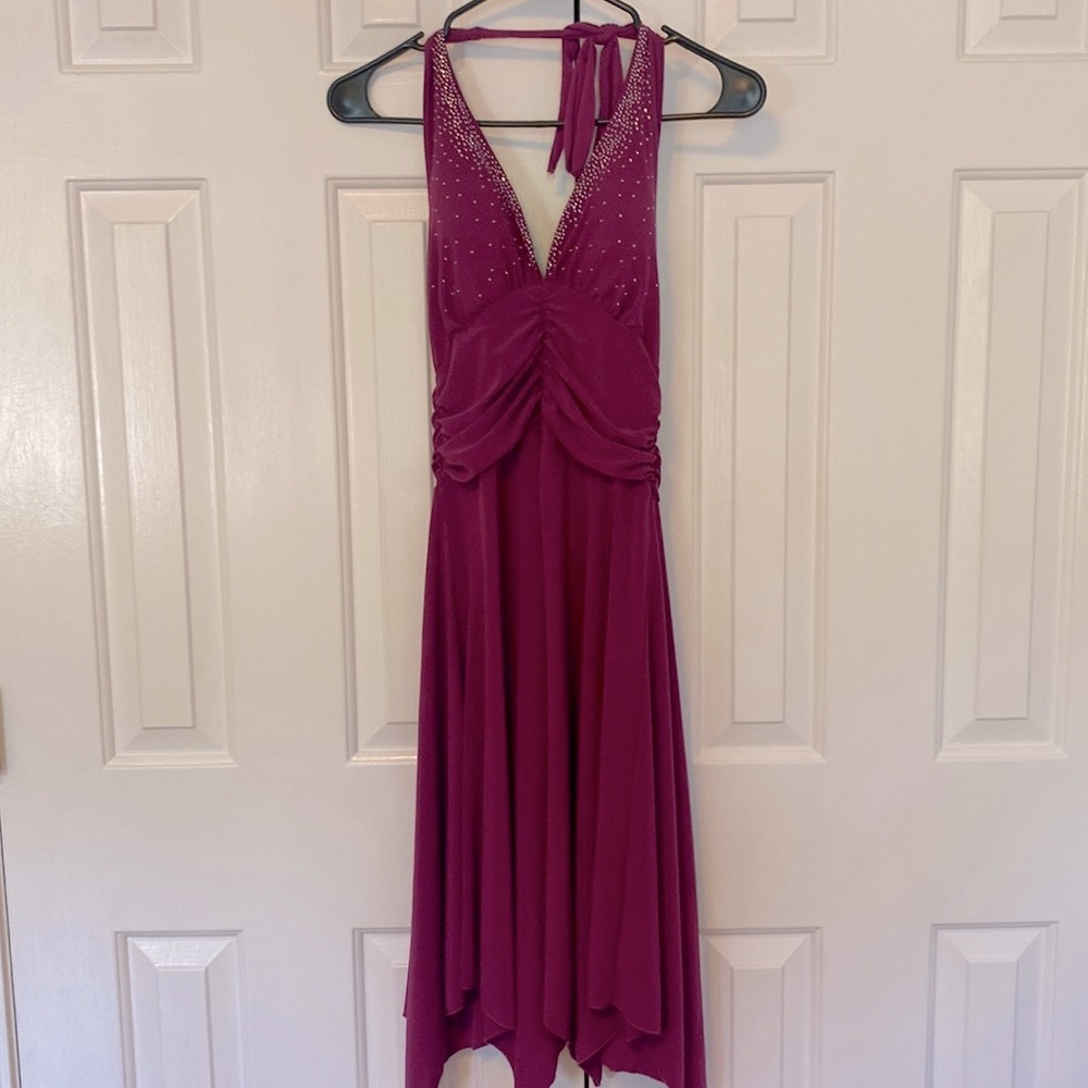 Pink Halter Dress with Rhinstones Midi